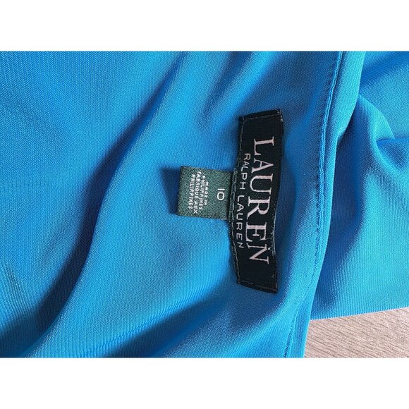 Lauren Ralph Lauren Blue Sleeveless Ruched Dress Size 10 - Picture 5 of 8
